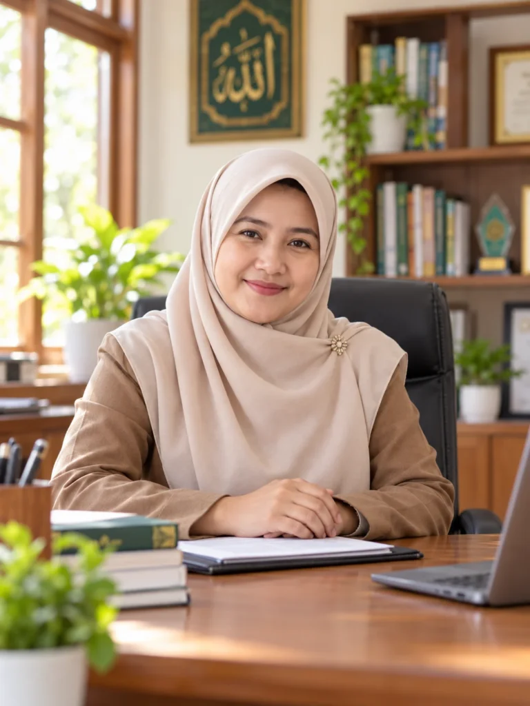 Ilustrasi pendidik duduk di ruang kerja
